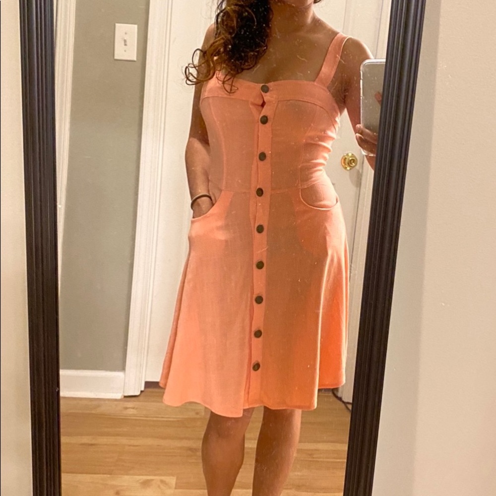 Coral Pink Fit and Flare Button Down Dress